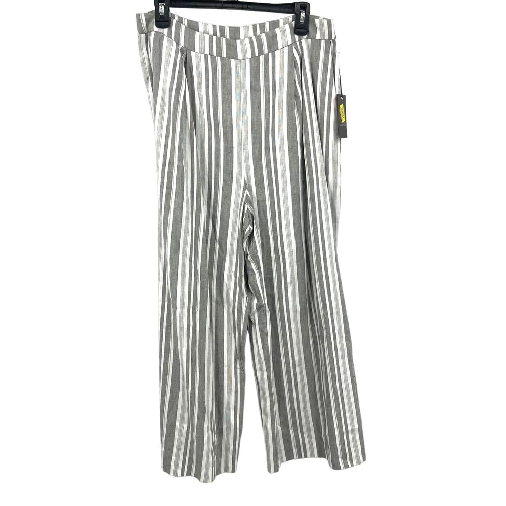 Vince Camuto Gray White Striped Linen Blend Wide Leg Pants Size 14 New